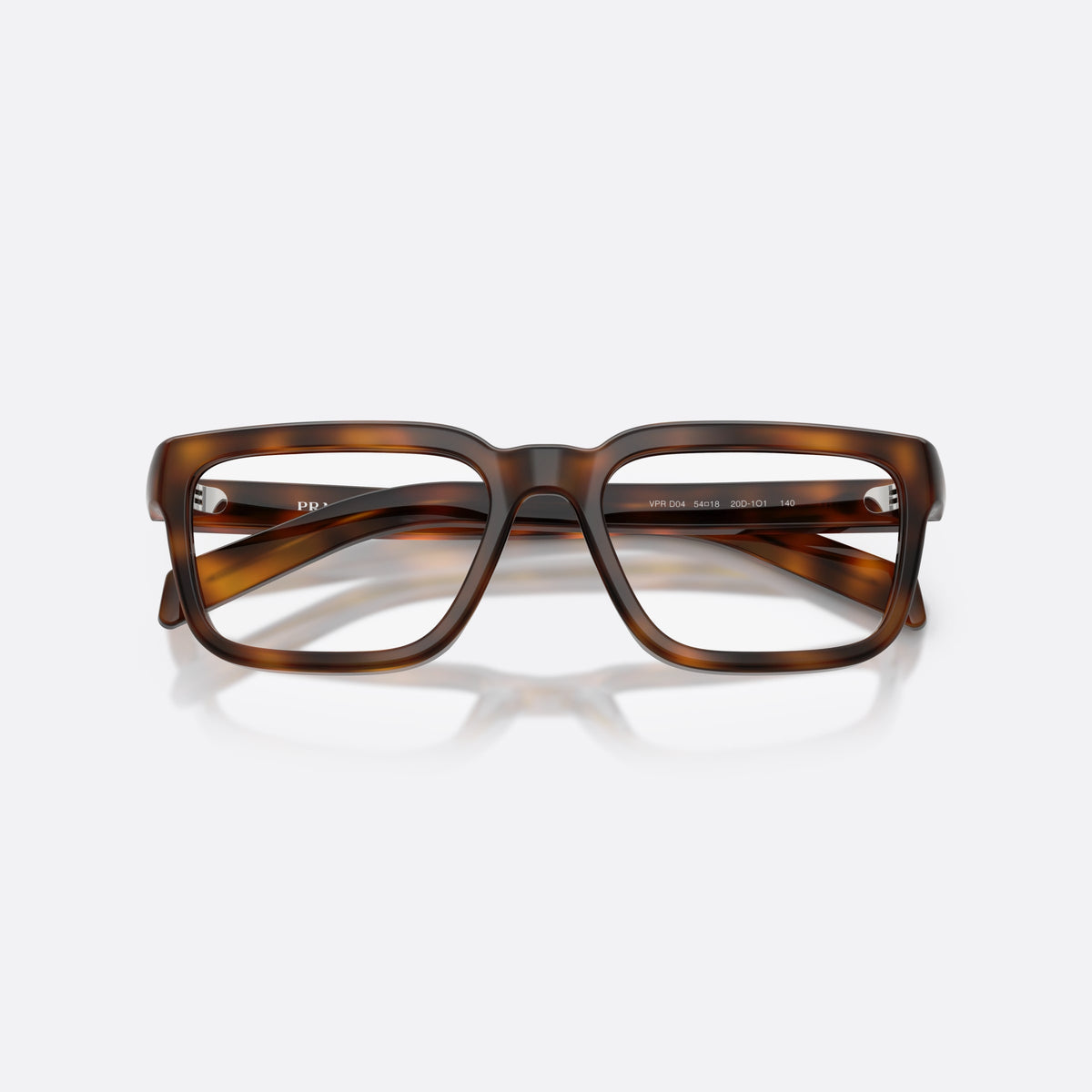 Rame ochelari de vedere Prada PR D04V 20D1O1, pillow havana, pentru femei, punte plată în stil șa, literele brandului pe brațe, cu brațele pliate