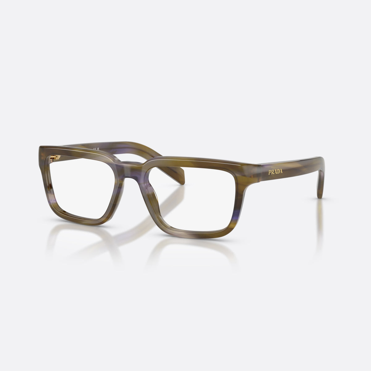 Prada PR D04V 23G1O1 eyeglasses, havana pillow frame for women, plain bridge, brand lettering on temple, full-rim frame