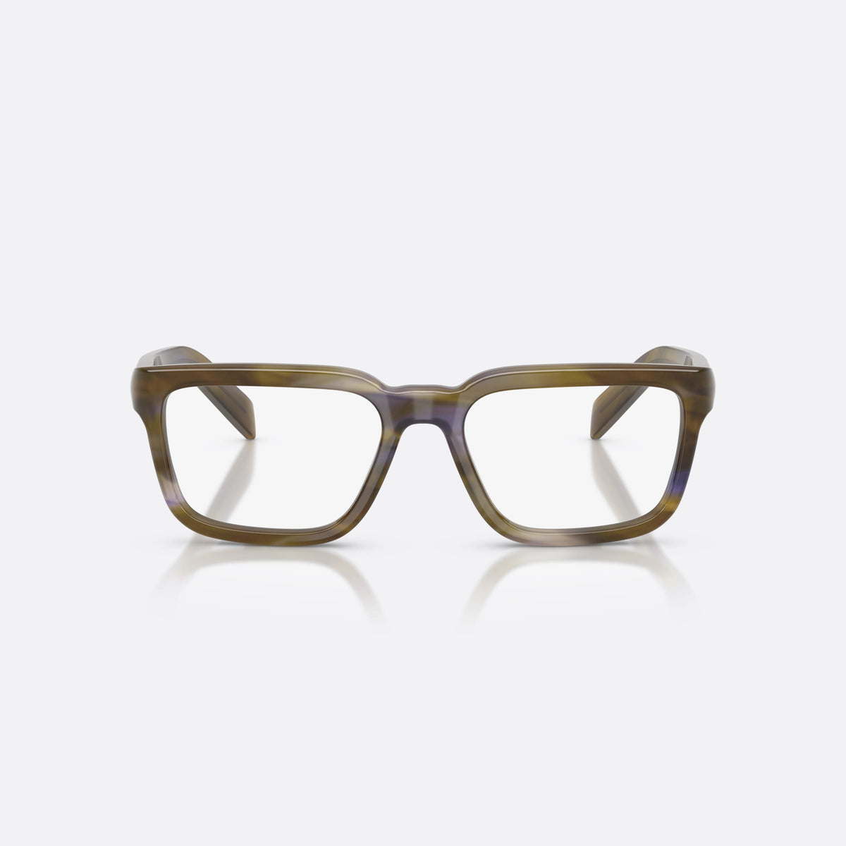 Prada PR D04V 23G1O1 eyeglasses, havana pillow frame for women, plain bridge, brand lettering on temple, full-rim frame, front view