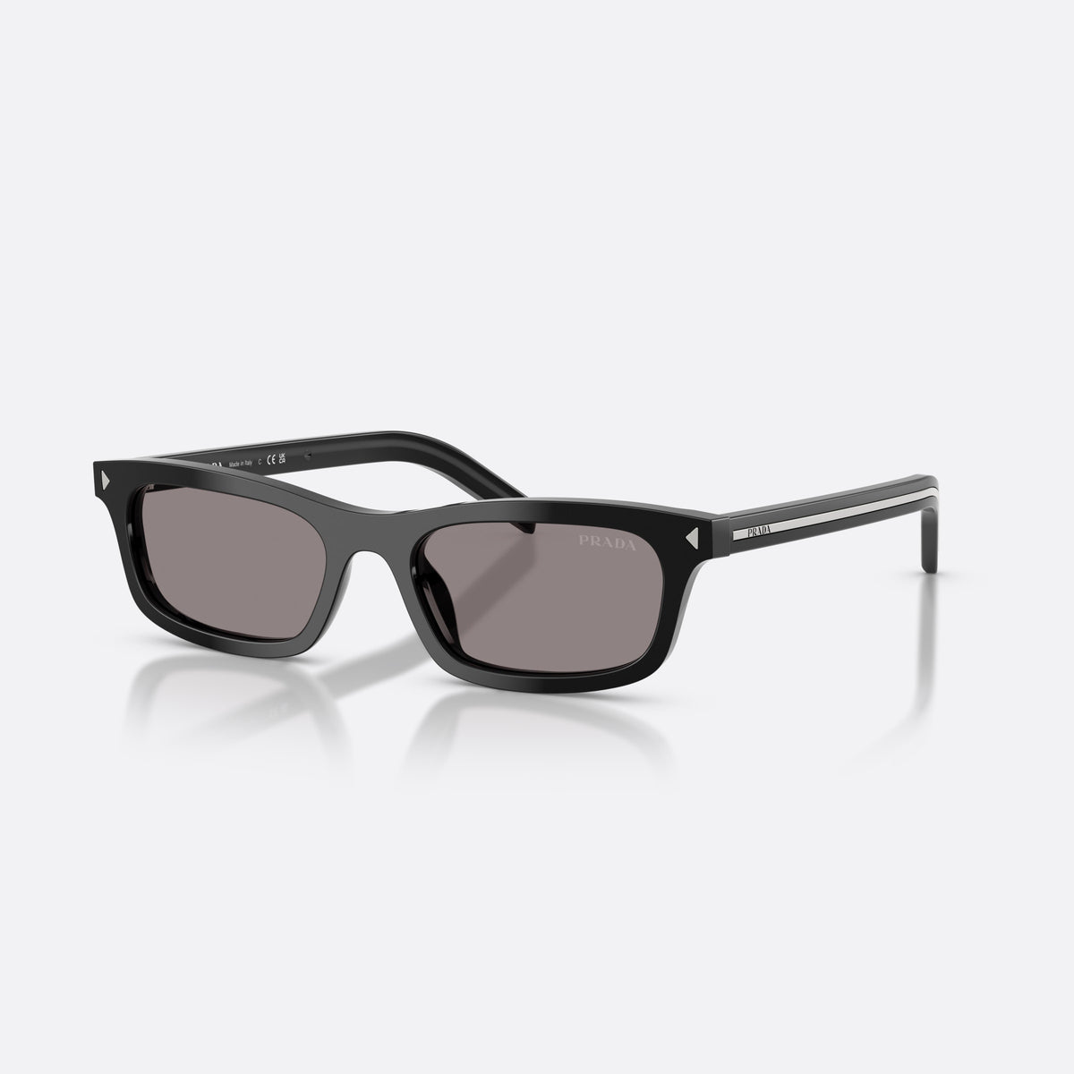 Ochelari de soare Prada PR D05S 16K03D, pillow negru, pentru femei, punte simplă, litere ale brandului pe brațe, ramă completă