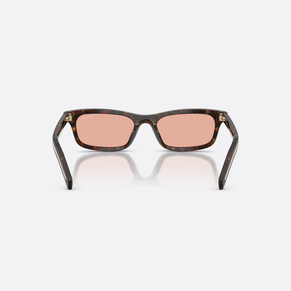 Prada PR D05S 17N50W sunglasses, havana pillow frame for women, plain bridge, integrated into front, full-rim frame, back view