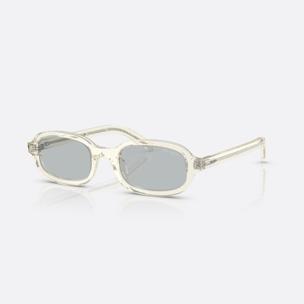 Prada PR D06S 12X40W sunglasses, brown oval frame for women, plain double bridge, brand lettering on temples