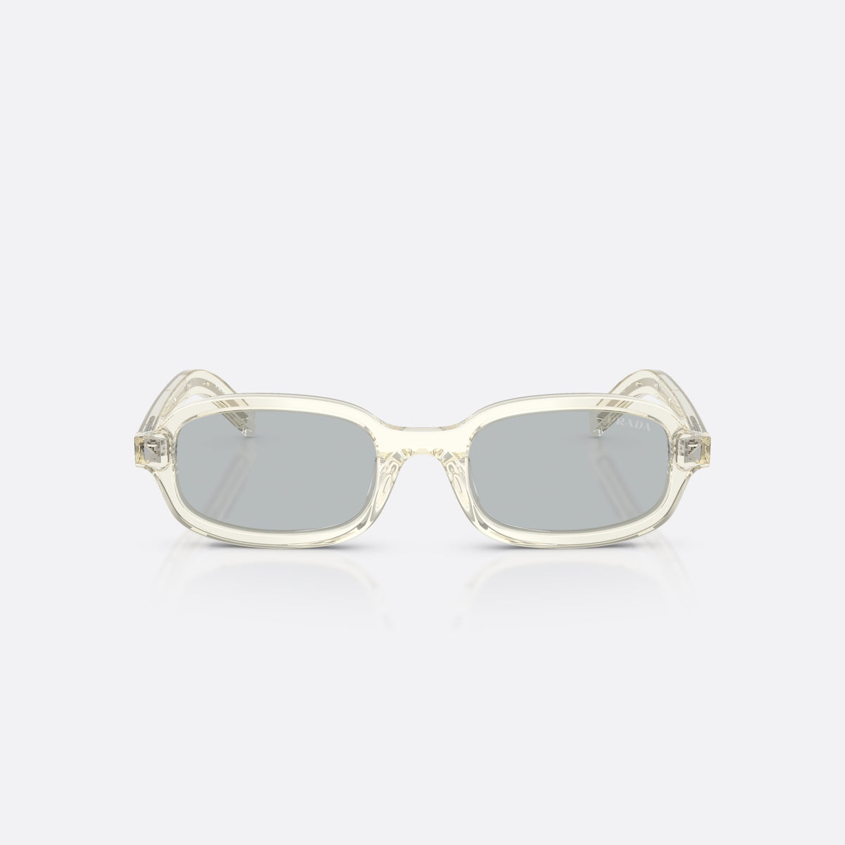 Prada PR D06S 12X40W sunglasses, brown oval frame for women, plain double bridge, brand lettering on temples, front view