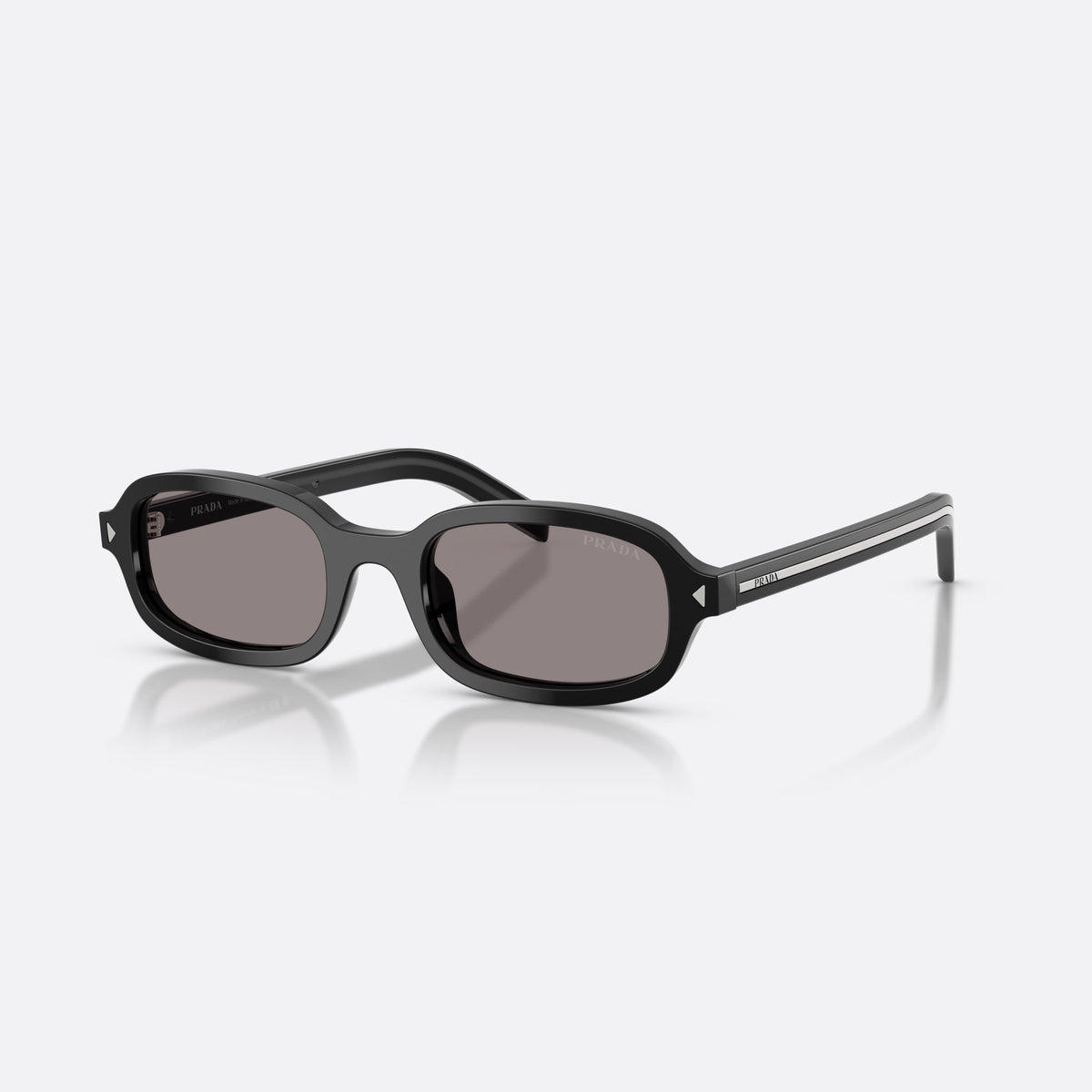 Ochelari de soare Prada PR D06S 16K03D, ovali negru, pentru femei, punte simplă, literele brandului pe brațe, ramă completă