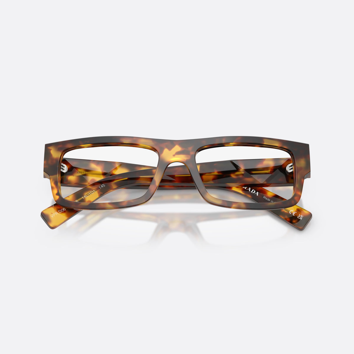 Rame ochelari de vedere Prada PR D06V 14L1O1, rectangulari havana, pentru bărbați, punte simplă, litere ale brandului pe brațe, ramă completă, cu brațele pliate