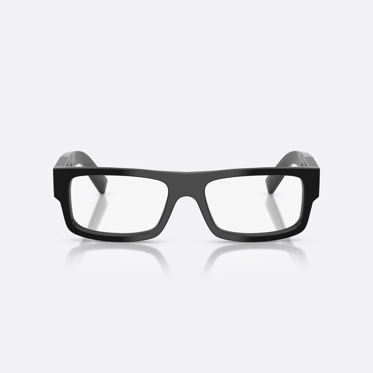 Prada PR D06V 16K1O1 eyeglasses, black rectangle frame for men, plain bridge, saddle-like dip, front view
