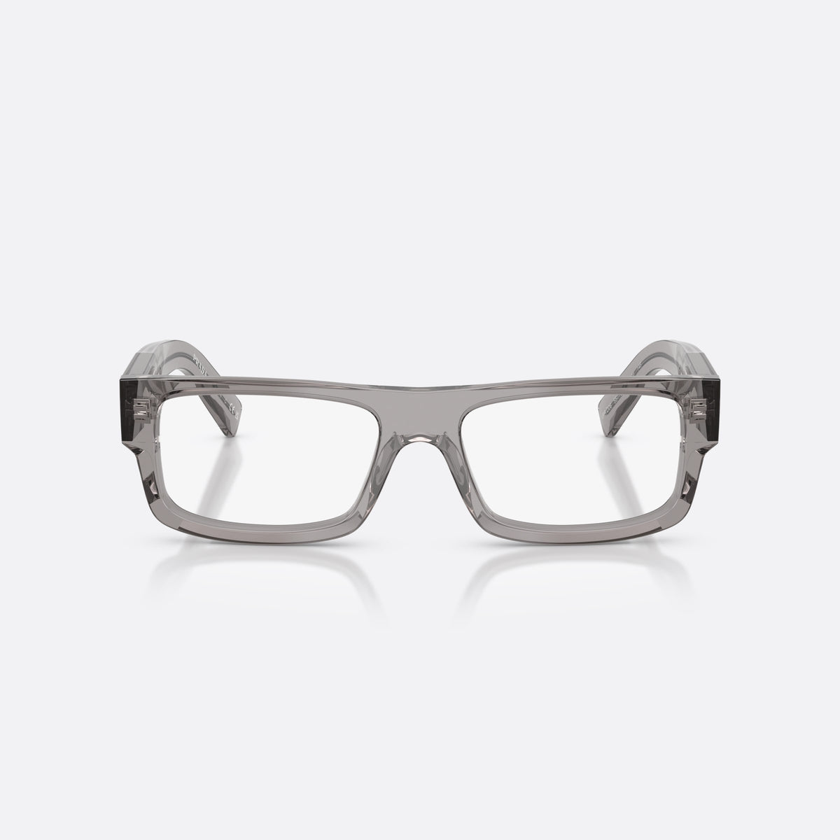 Prada PR D06V 16Z1O1 eyeglasses, grey rectangle frame for men, plain bridge, wide flat top, wide tapered temples, front view