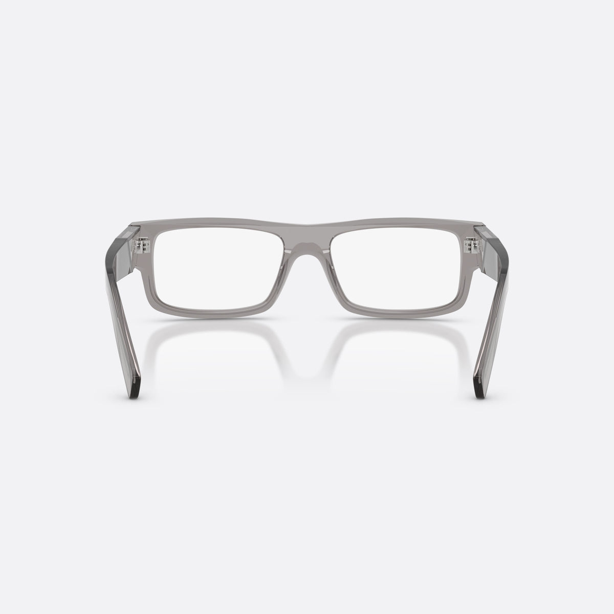 Prada PR D06V 16Z1O1 eyeglasses, grey rectangle frame for men, plain bridge, wide flat top, wide tapered temples, back view