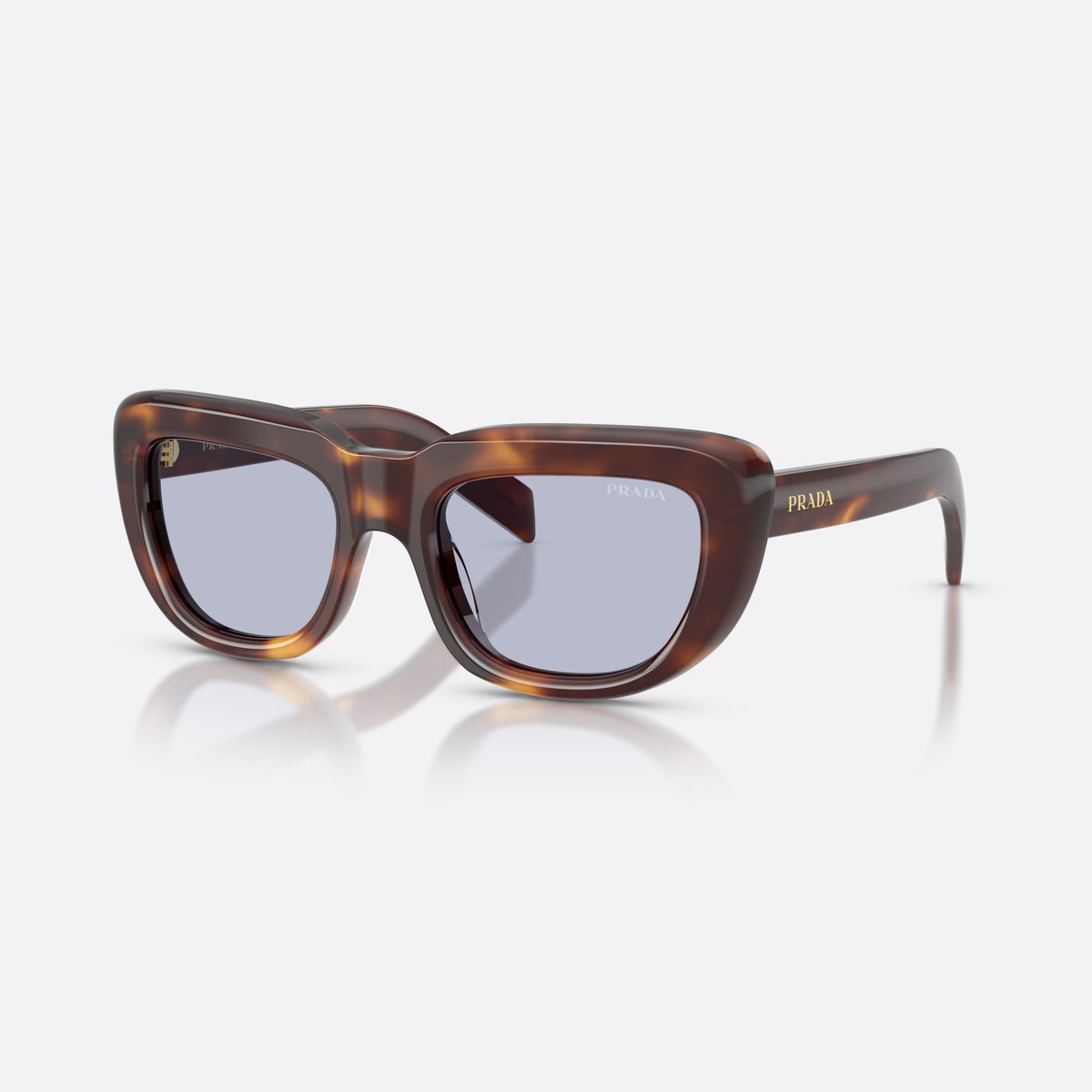 Prada PR D07S 15W30X sunglasses, havana rectangle frame for women, plain double bridge, brand lettering on temples