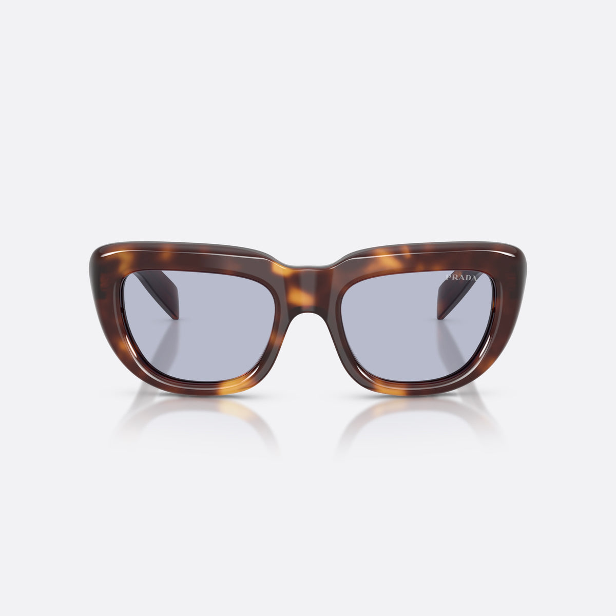 Prada PR D07S 15W30X sunglasses, havana rectangle frame for women, plain double bridge, brand lettering on temples, front view