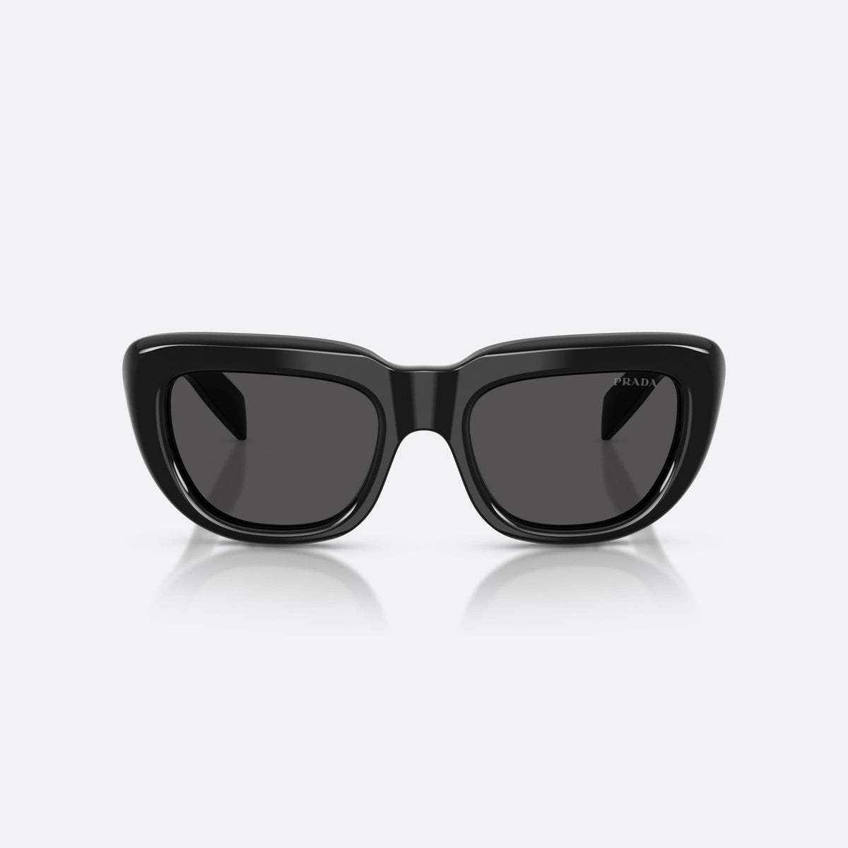 Prada PR D07S 16K08Z sunglasses, black rectangle frame for women, plain bridge, integrated into frame, wide tapered temples, front view