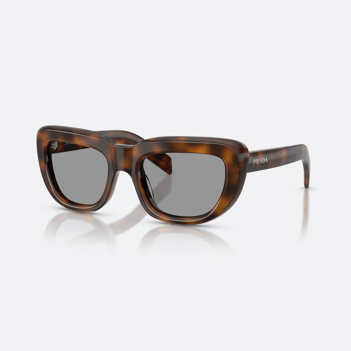 Ochelari de soare Prada PR D07S 20D50Q, rectangulari havana, pentru femei, punte dublă, simplă, literele brandului pe brațe