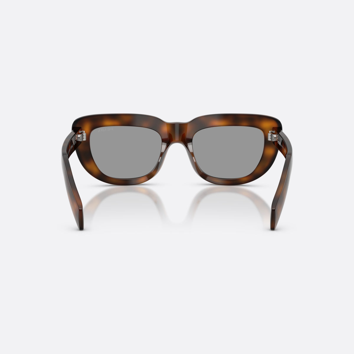 Ochelari de soare Prada PR D07S 20D50Q, rectangulari havana, pentru femei, punte dublă, simplă, literele brandului pe brațe, vedere din spate