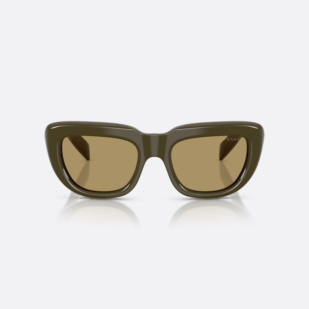 Prada PR D07S 26J70G sunglasses, green rectangle frame for women, plain bridge, brand lettering on temples, full-rim frame, front view