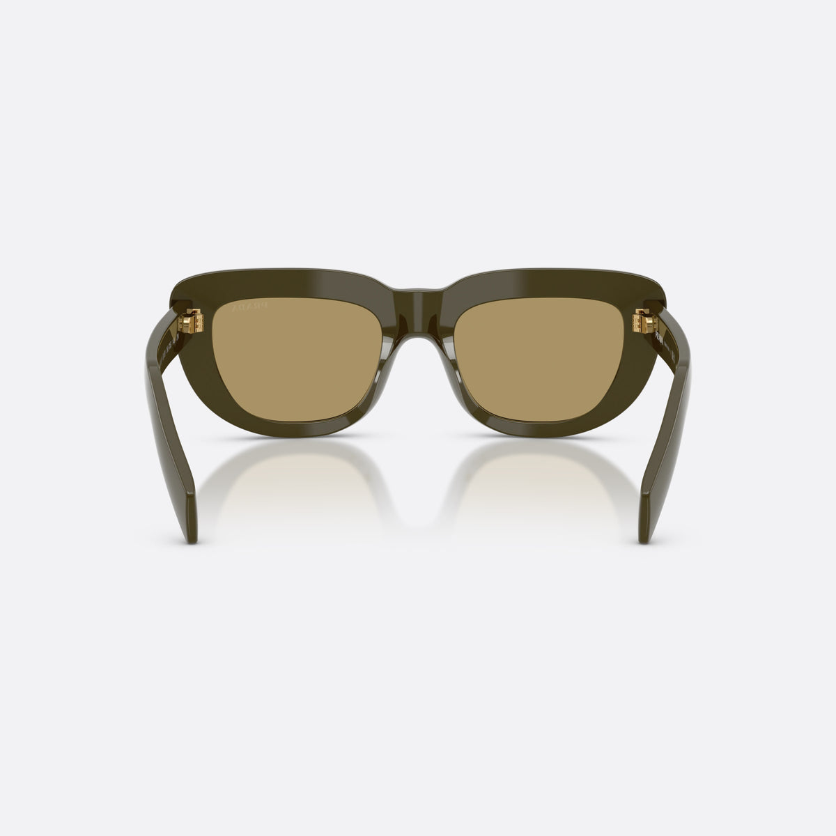 Prada PR D07S 26J70G sunglasses, green rectangle frame for women, plain bridge, brand lettering on temples, full-rim frame, back view