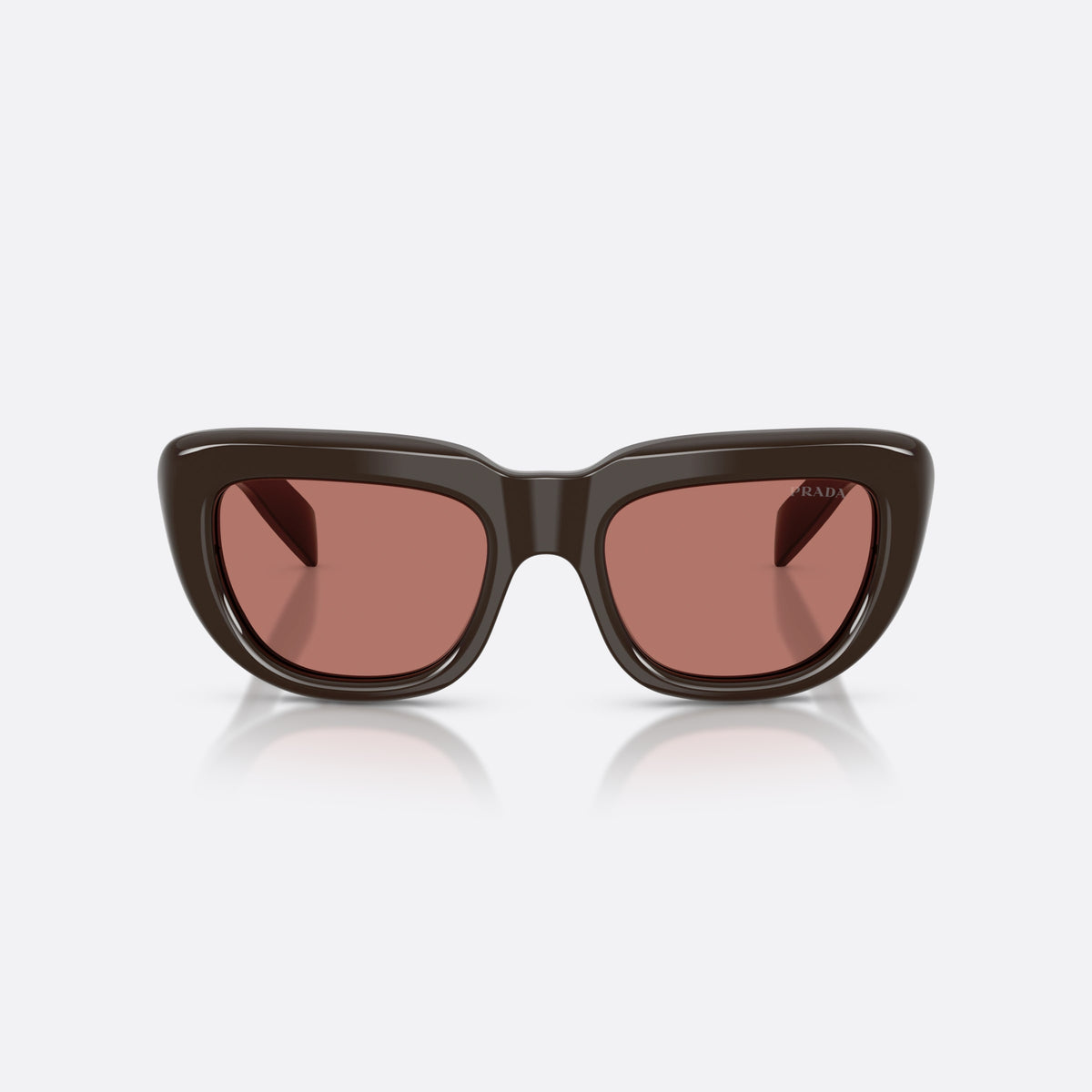 Ochelari de soare Prada PR D07S 27I80W, rectangulari maro, pentru femei, punte simplă, literele brandului pe brațe, ramă completă, vedere din față
