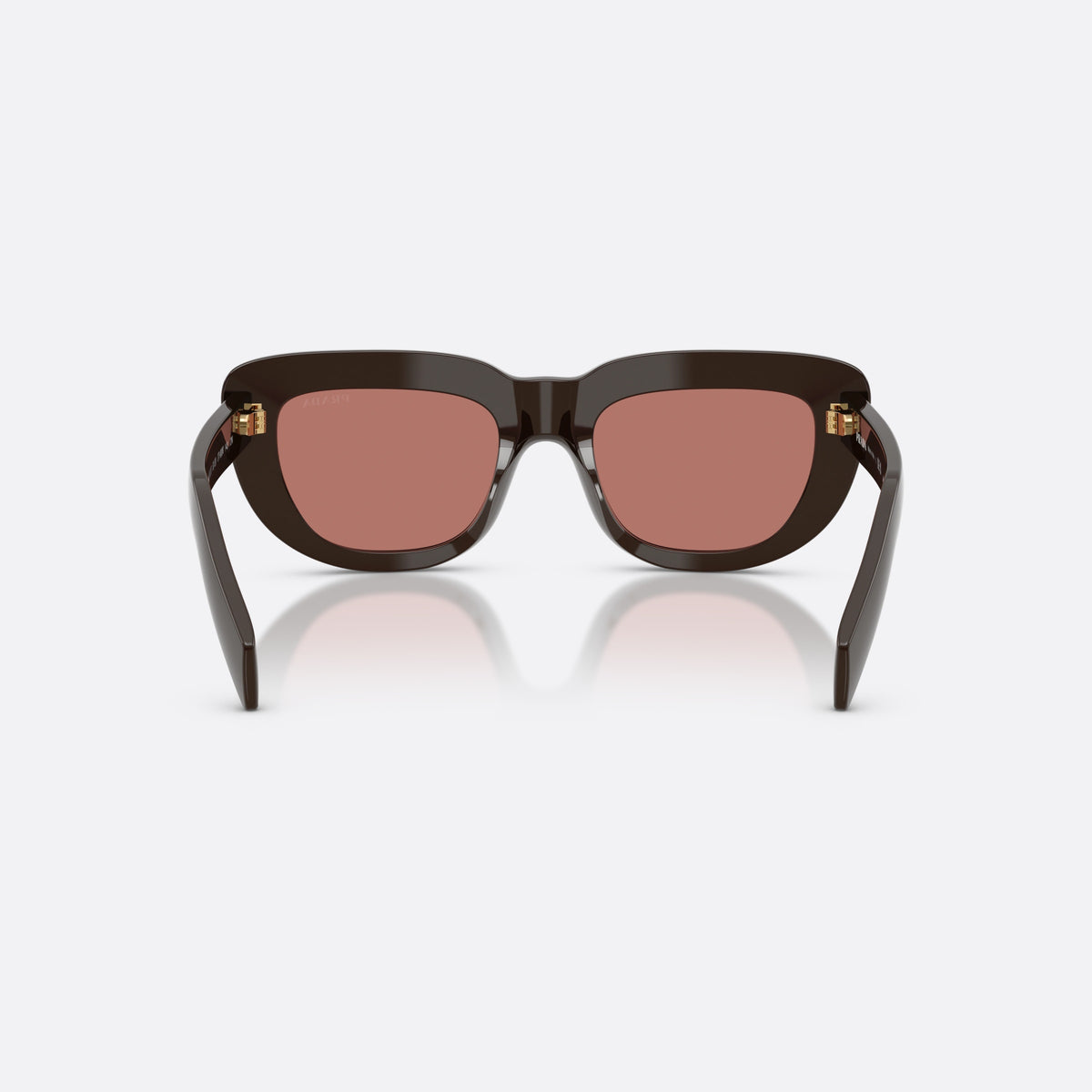 Ochelari de soare Prada PR D07S 27I80W, rectangulari maro, pentru femei, punte simplă, literele brandului pe brațe, ramă completă, vedere din spate