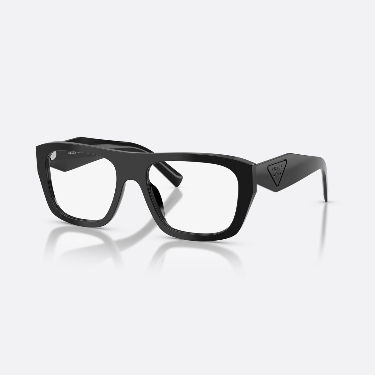 Prada PR D07VU 16K1O1 eyeglasses, black rectangle frame for women, plain double-width bridge, brand logo on temple