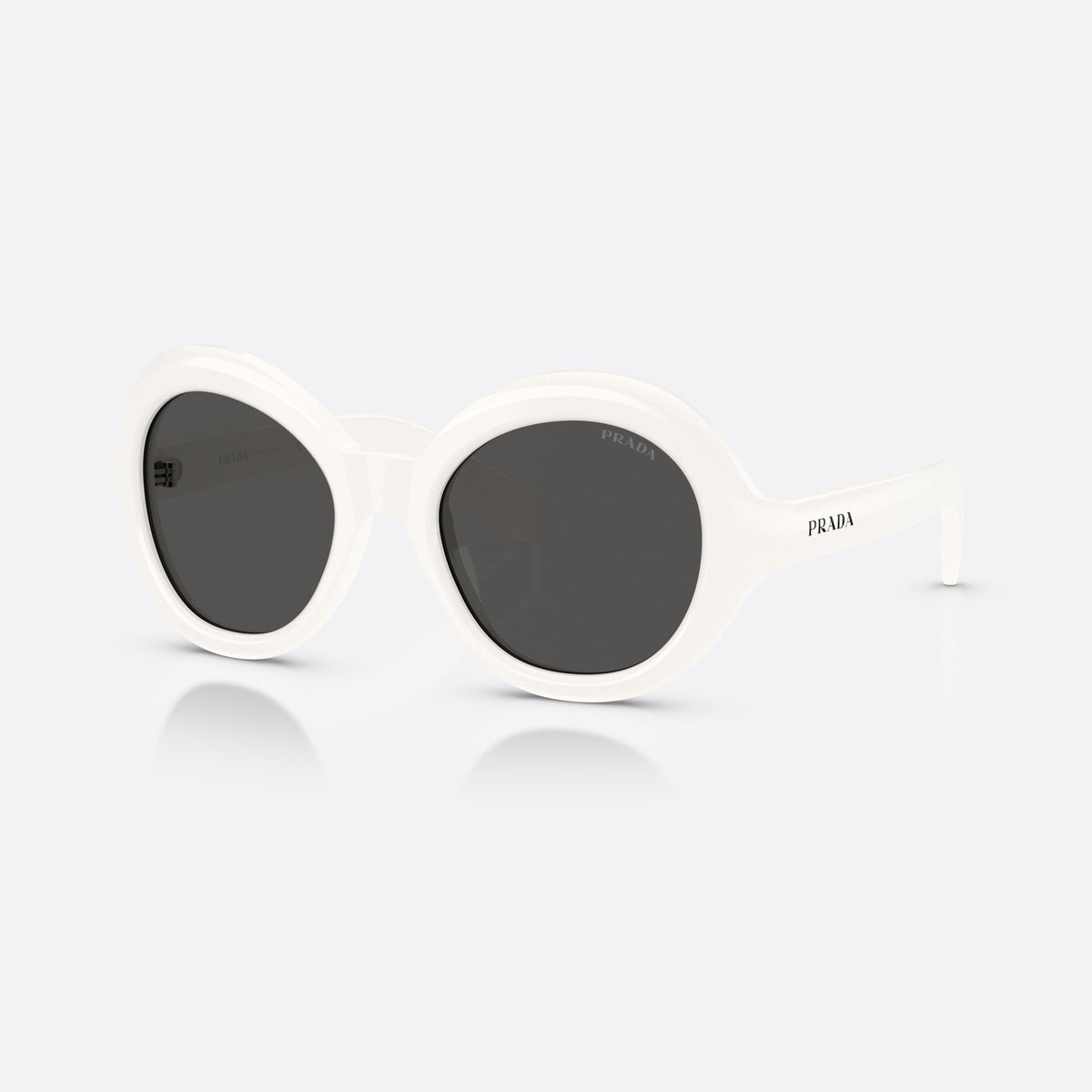 Prada PR D08SU 17K08Z sunglasses, white round frame for women, plain integrated bridge, brand lettering on temples