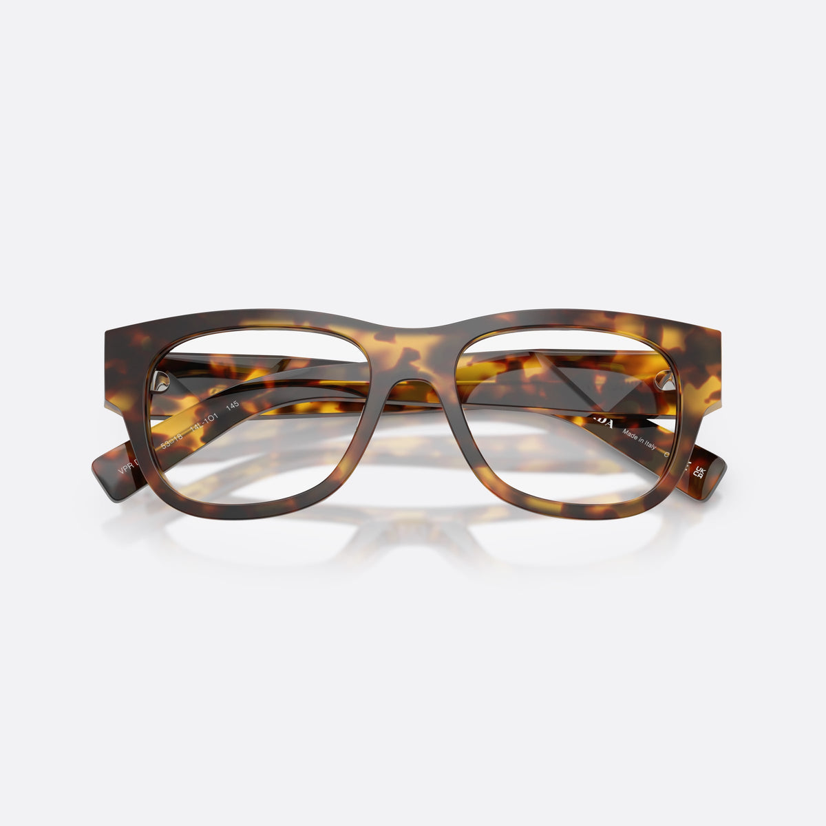 Rame ochelari de vedere Prada PR D08VU 14L1O1, patrati havana, pentru bărbați, punte simplă tip șa, literele brandului pe brațe, cu brațele pliate