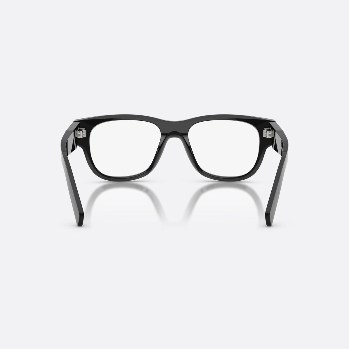 Prada PR D08VU 16K1O1 eyeglasses, black square frame for men, plain bridge, narrow saddle shape, wide tapered temples, back view