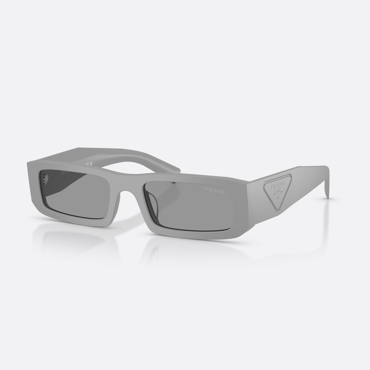 Prada PR D09SD 06K50Q sunglasses, grey rectangle frame for men, keyhole bridge, brand logo on temple, wide tapered temples