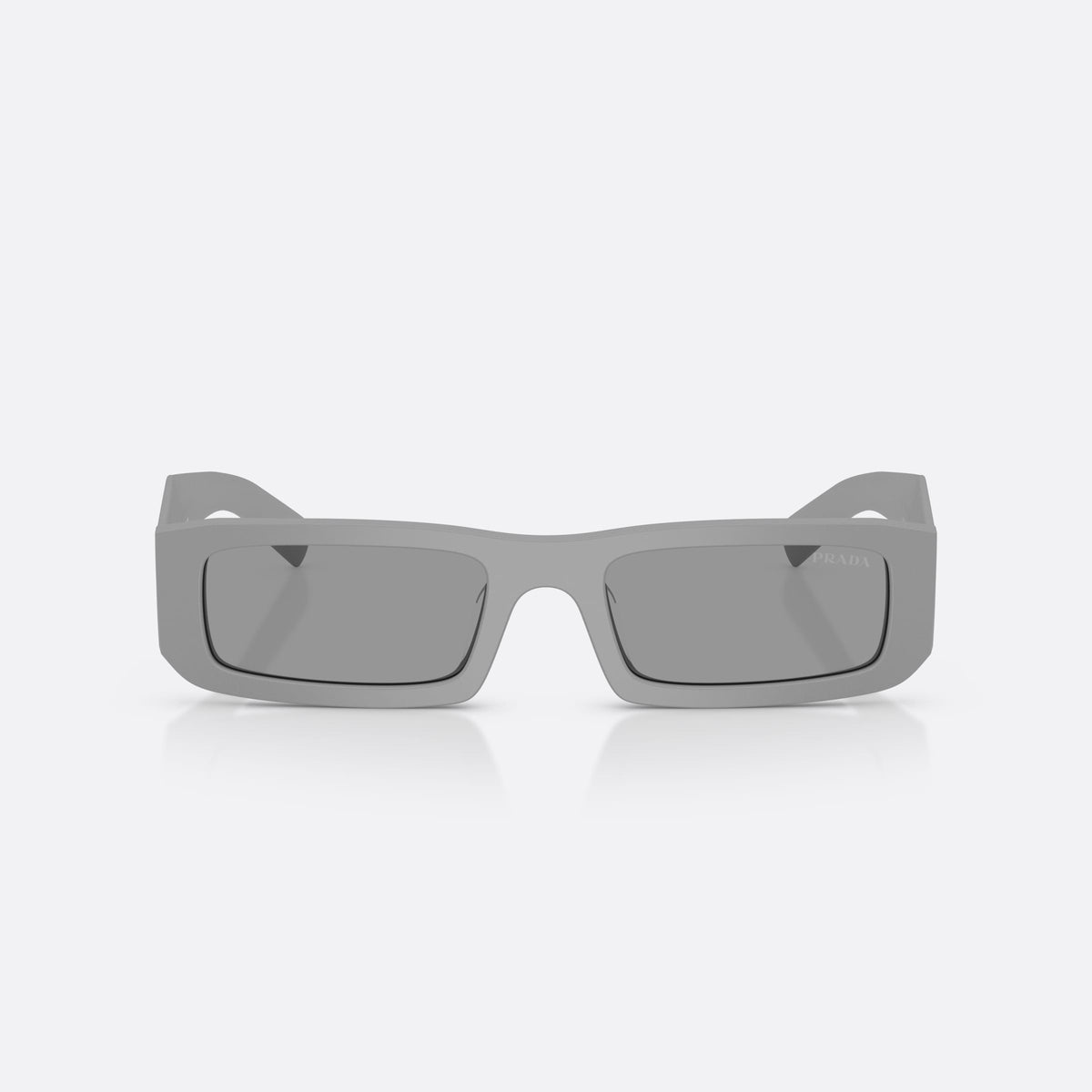 Prada PR D09SD 06K50Q sunglasses, grey rectangle frame for men, keyhole bridge, brand logo on temple, wide tapered temples, front view