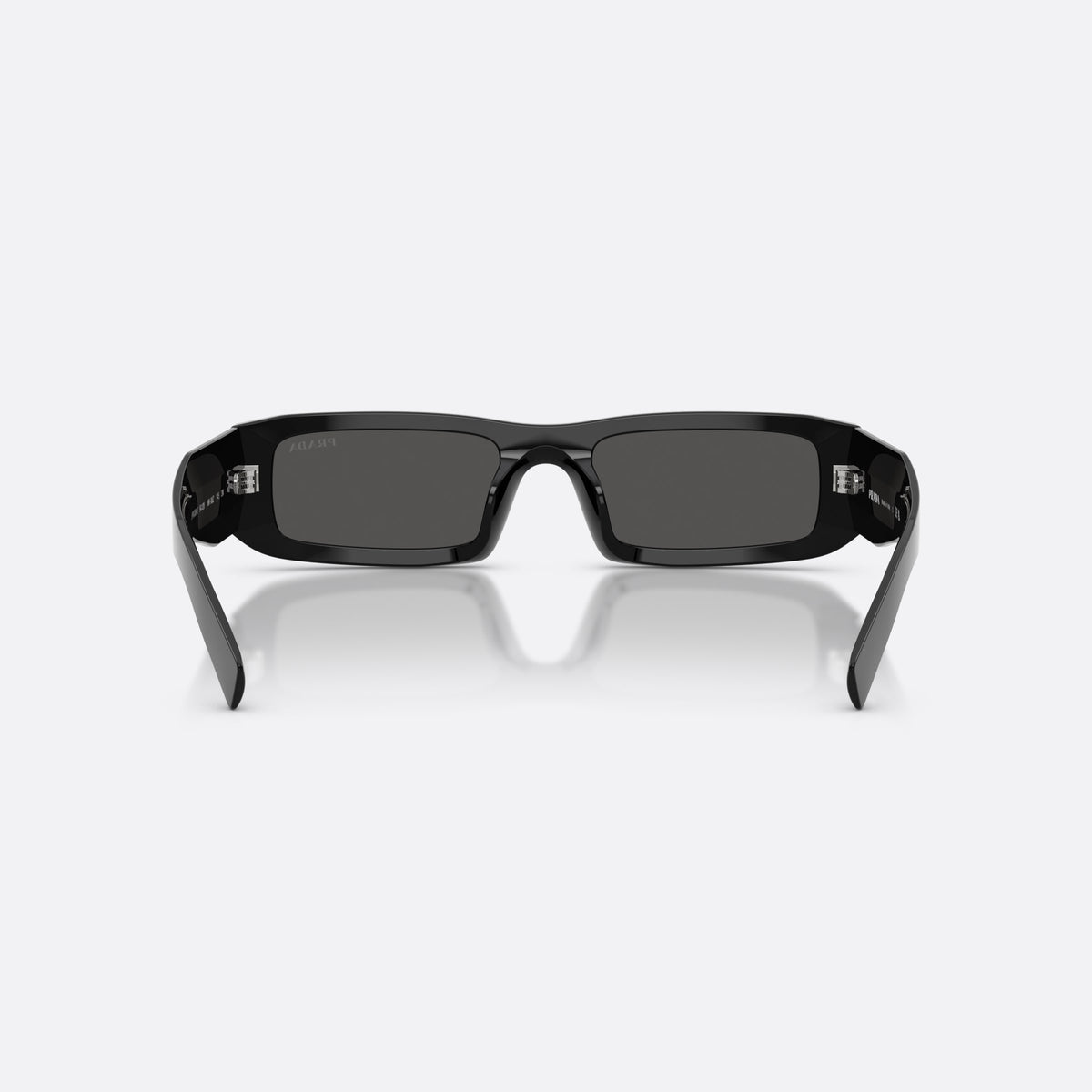 Prada PR D09SD 16K08Z sunglasses, black rectangle frame for men, plain low bridge, brand logo on temple, back view