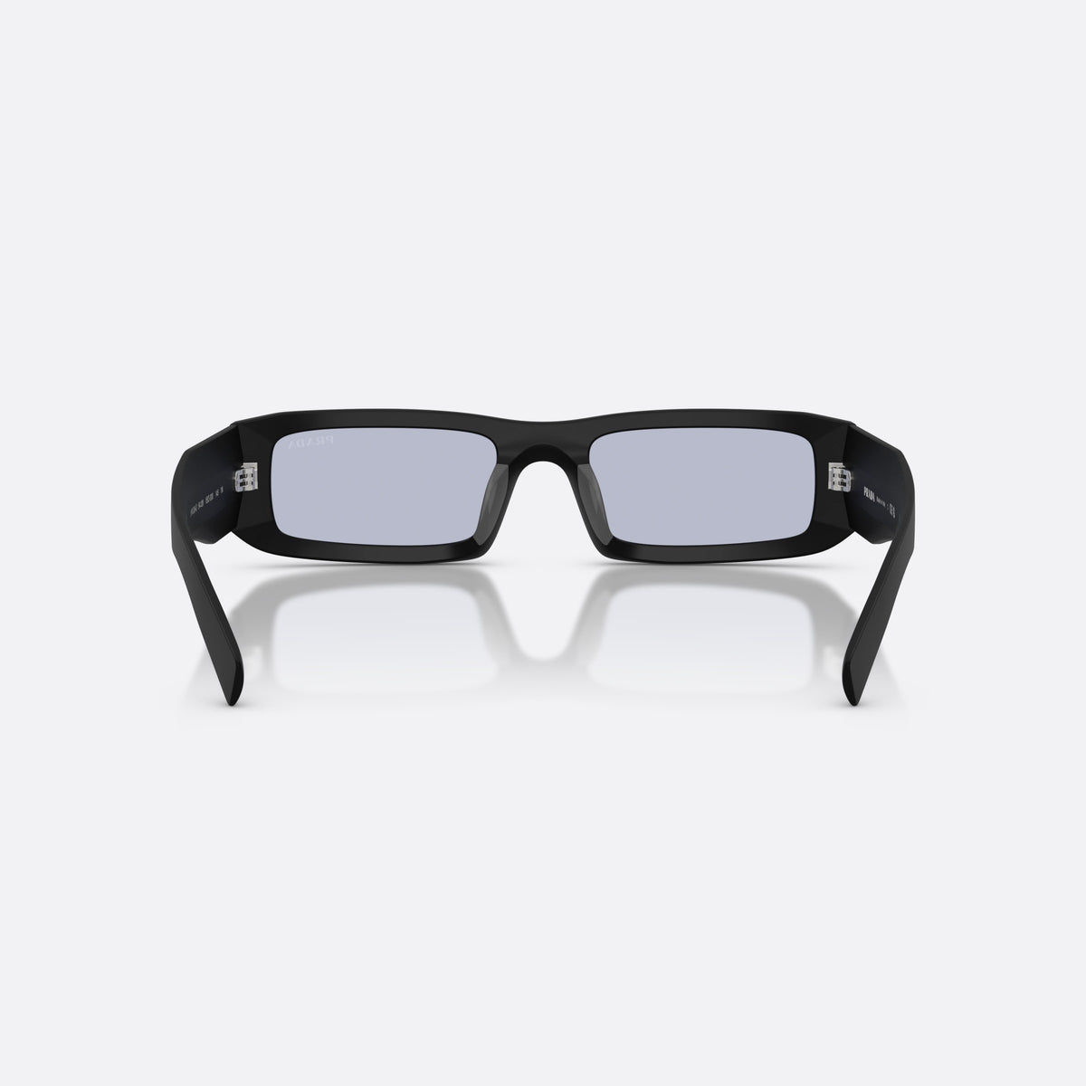 Prada PR D09SD 1BO30X sunglasses, black rectangle frame for men, plain bridge, brand logo on temple plaque, back view