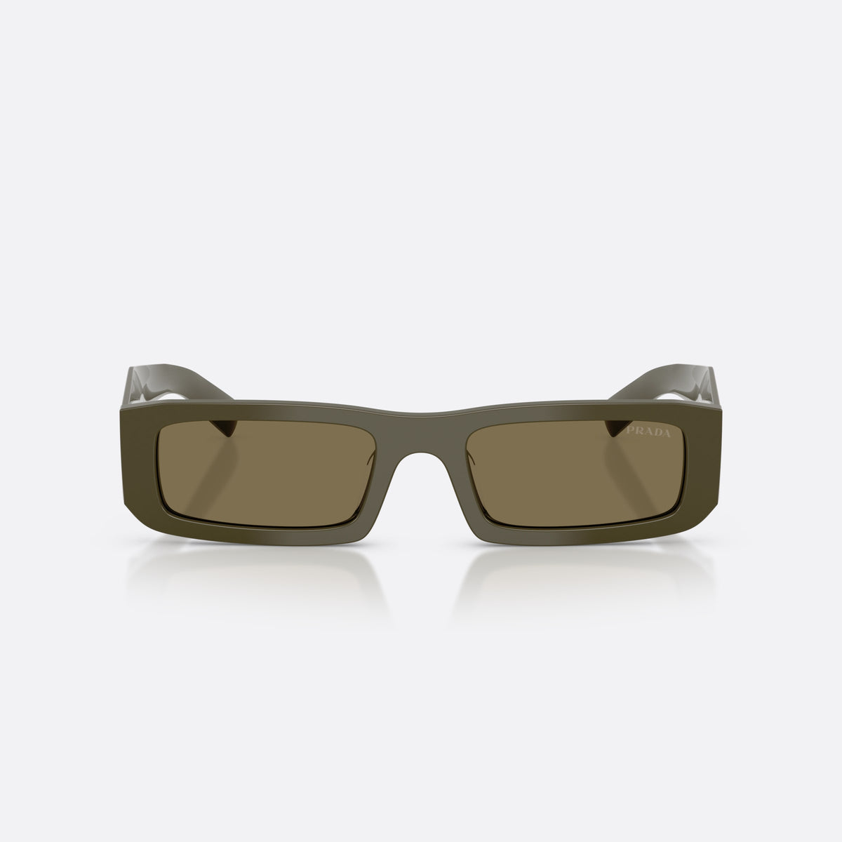 Prada PR D09SD 26J90F sunglasses, green rectangle frame for men, plain narrow bridge, brand logo on temple, front view