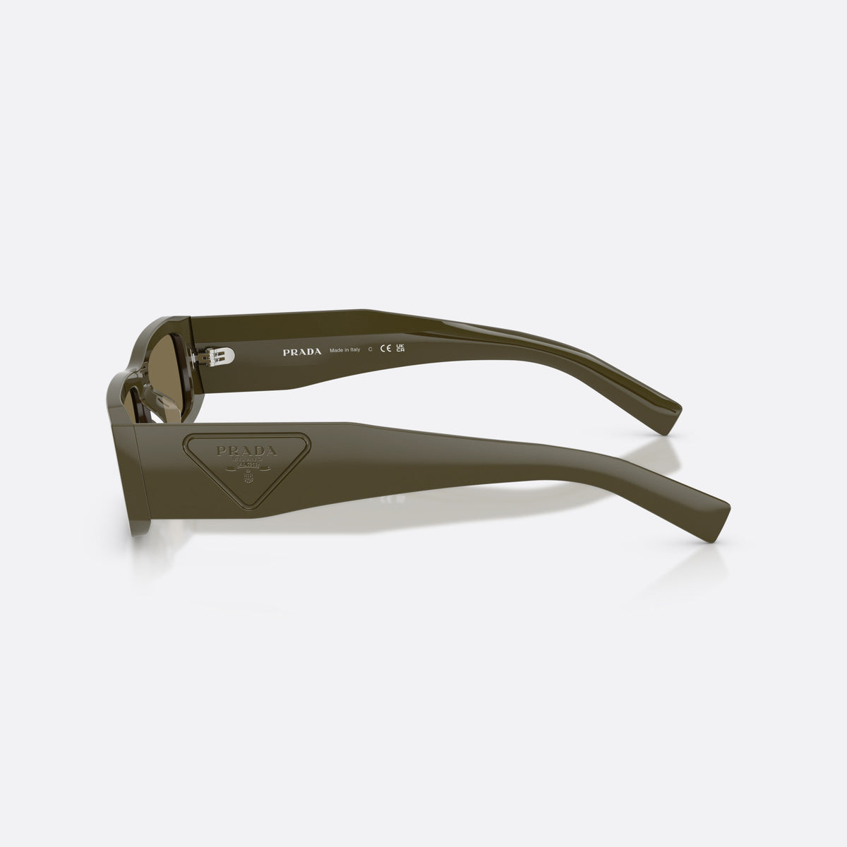 Prada PR D09SD 26J90F sunglasses, green rectangle frame for men, plain narrow bridge, brand logo on temple, side view