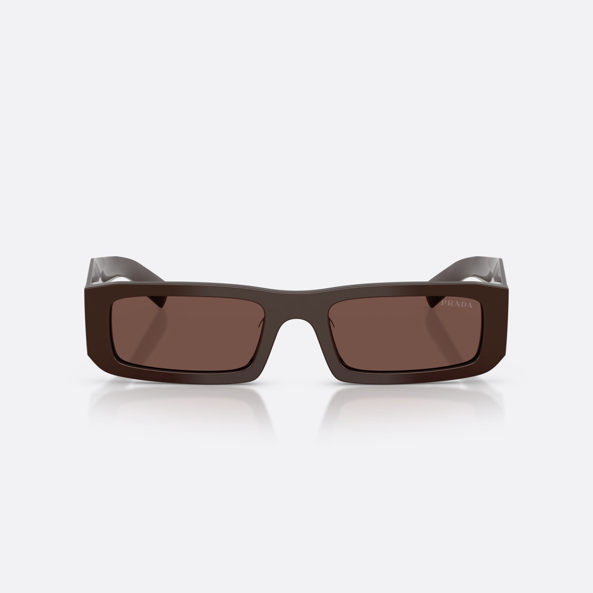 Prada PR D09SD 27I90W sunglasses, brown rectangle frame for men, plain bridge, brand logo on temple, full rim, front view