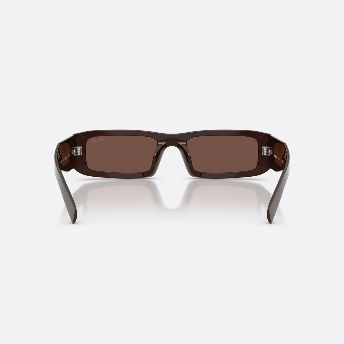 Prada PR D09SD 27I90W sunglasses, brown rectangle frame for men, plain bridge, brand logo on temple, full rim, back view