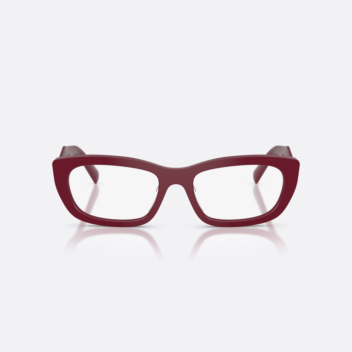 Prada PR D09V 23L1O1 eyeglasses, brown irregular frame for women, plain integrated bridge, brand lettering on temples, front view