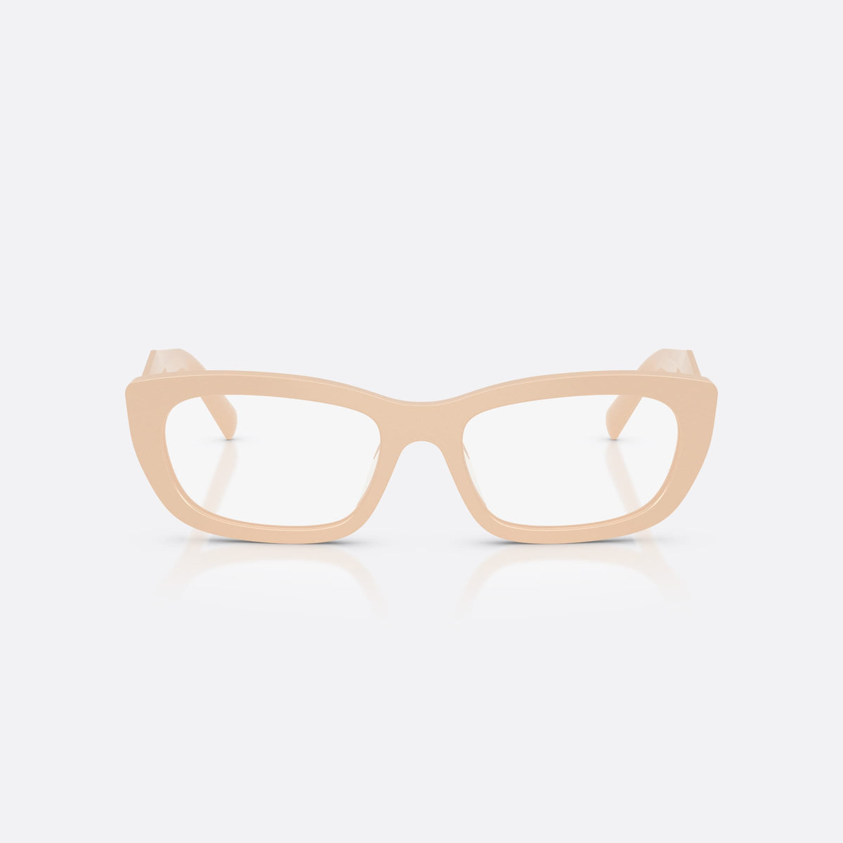 Prada PR D09V 25B1O1 eyeglasses, pink irregular frame for women, plain bridge, integrated into rim, wide tapered temples, front view