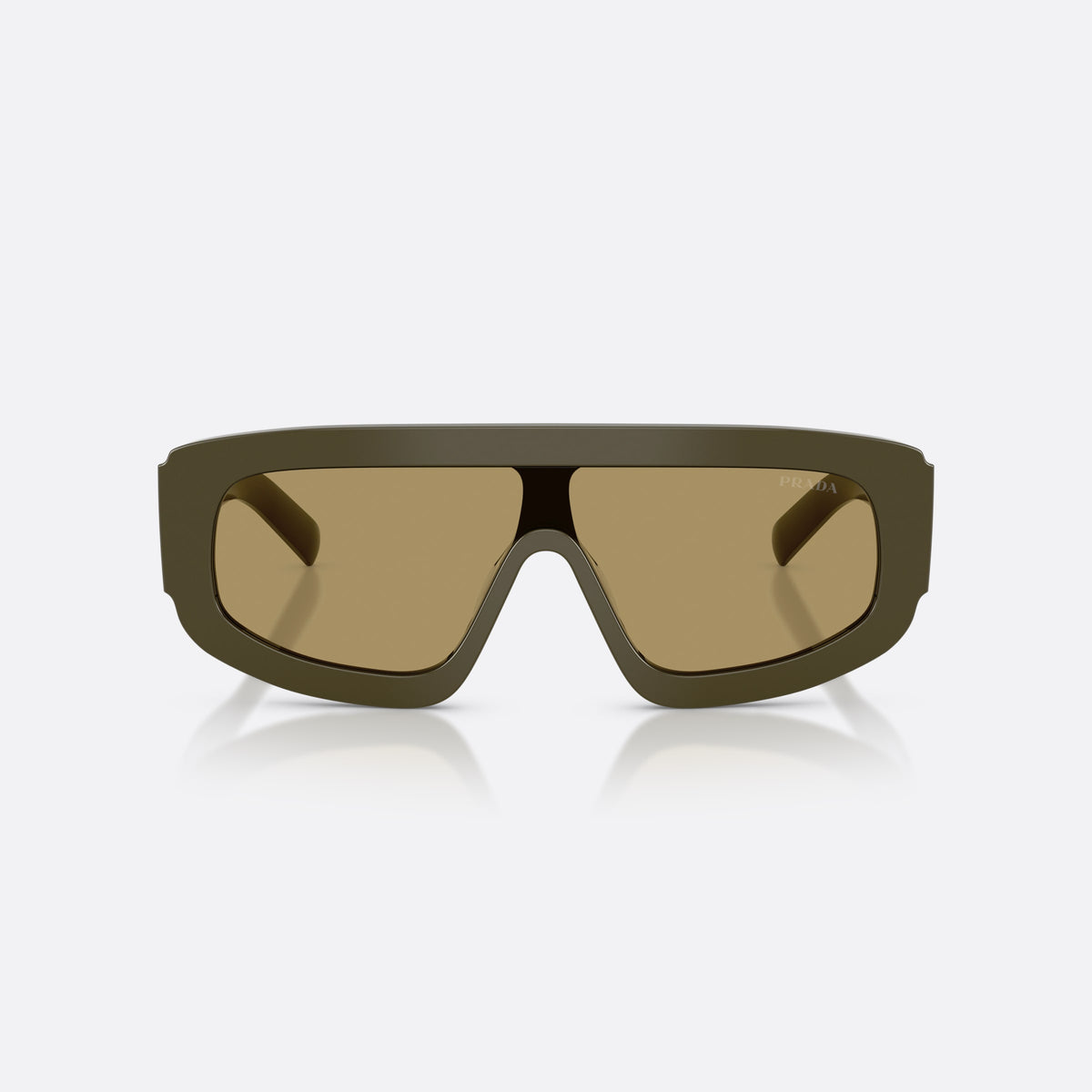 Prada PR D10S 26J70G sunglasses, green irregular frame for men, integrated plain bridge, wide temples with triangular plaque, front view