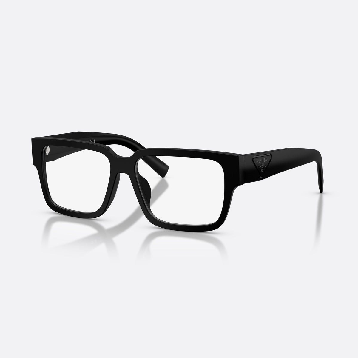 Prada PR D10VD 12P1O1 eyeglasses, black rectangle frame for men, plain bridge, triangular brand logo plaque