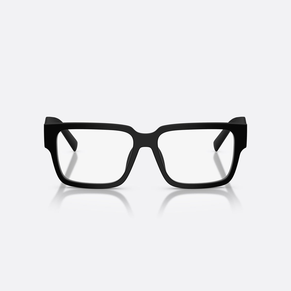 Prada PR D10VD 12P1O1 eyeglasses, black rectangle frame for men, plain bridge, triangular brand logo plaque, front view