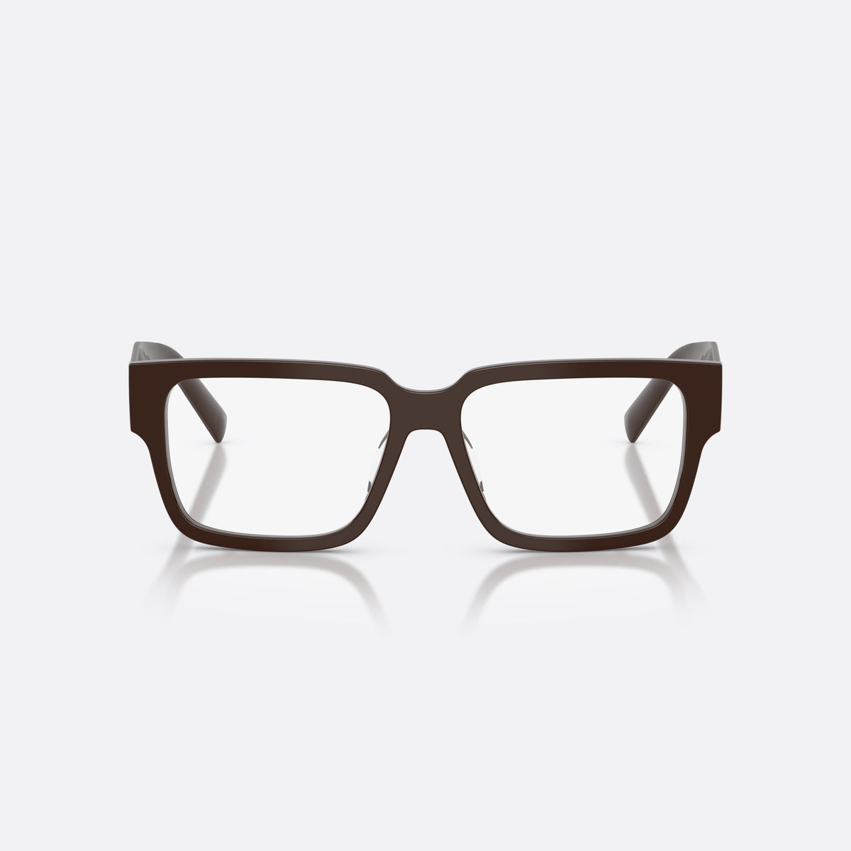 Prada PR D10VD 27I1O1 eyeglasses, brown rectangle frame for men, plain integrated bridge, brand logo on temple, front view