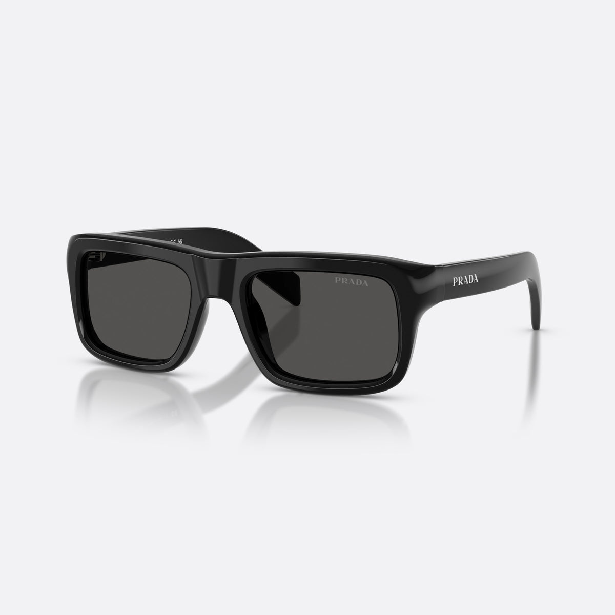 Ochelari de soare Prada PR D11S 16K08Z, rectangulari negru, pentru bărbați, punte simplă, integrată în față, brațe late și plate