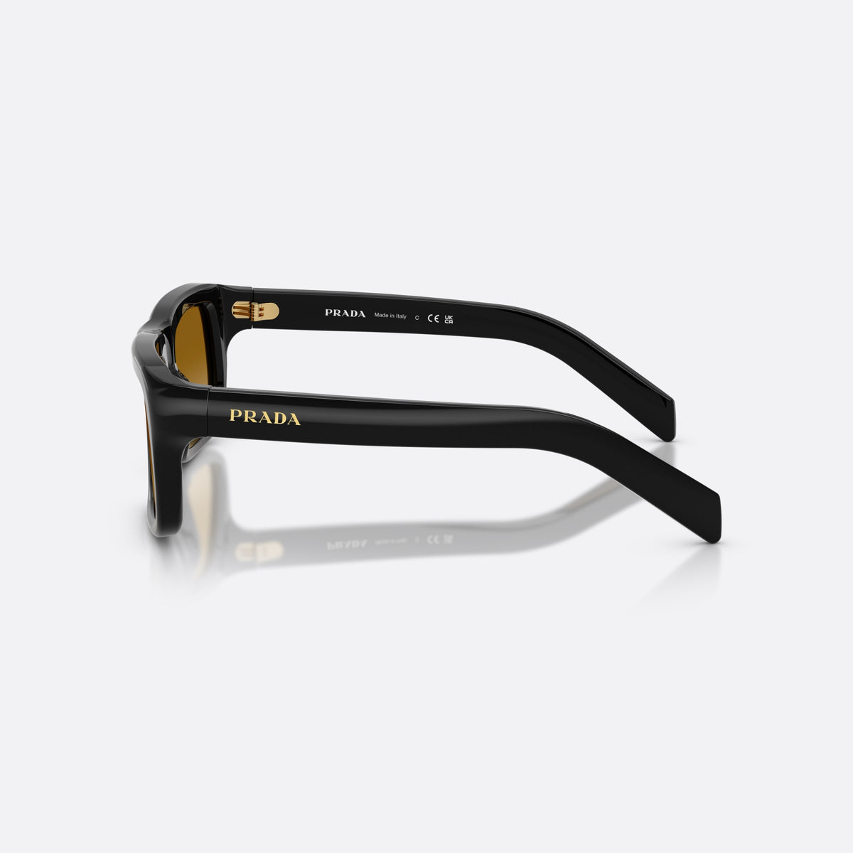 Prada PR D11S 16K10X sunglasses, black rectangle frame for men, plain bridge, brand lettering on temple, full-rim frame, side view