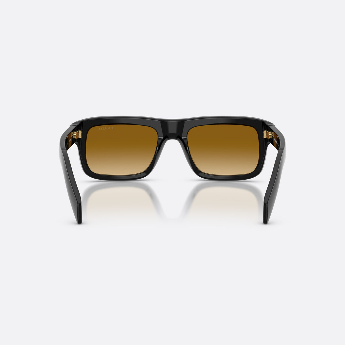 Prada PR D11S 16K10X sunglasses, black rectangle frame for men, plain bridge, brand lettering on temple, full-rim frame, back view