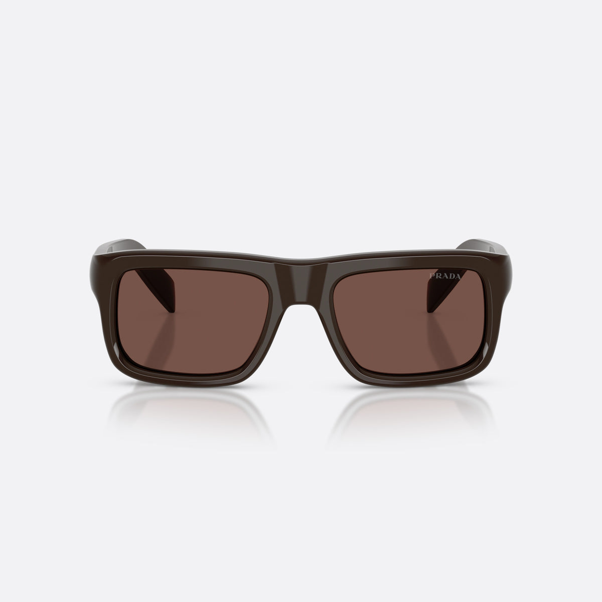 Prada PR D11S 27I90W sunglasses, brown rectangle frame for men, plain integrated bridge, brand lettering on temples, front view