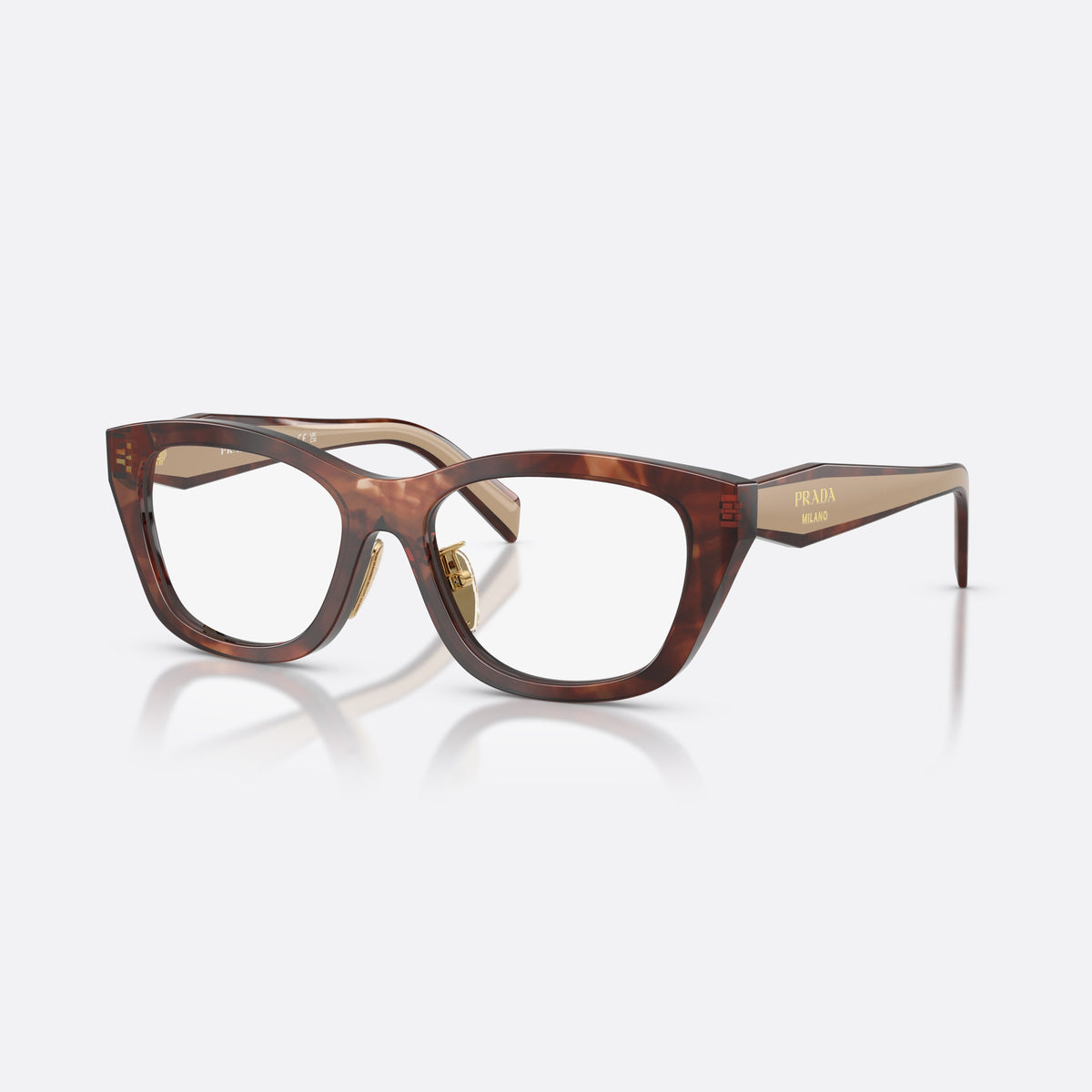 Rame ochelari de vedere Prada PR D11VD 00K1O1, neregulat maro, pentru femei, punte integrată simplă, literele brandului pe brațe