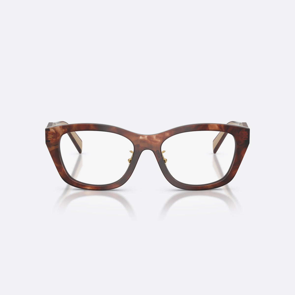 Rame ochelari de vedere Prada PR D11VD 00K1O1, neregulat maro, pentru femei, punte integrată simplă, literele brandului pe brațe, vedere din față