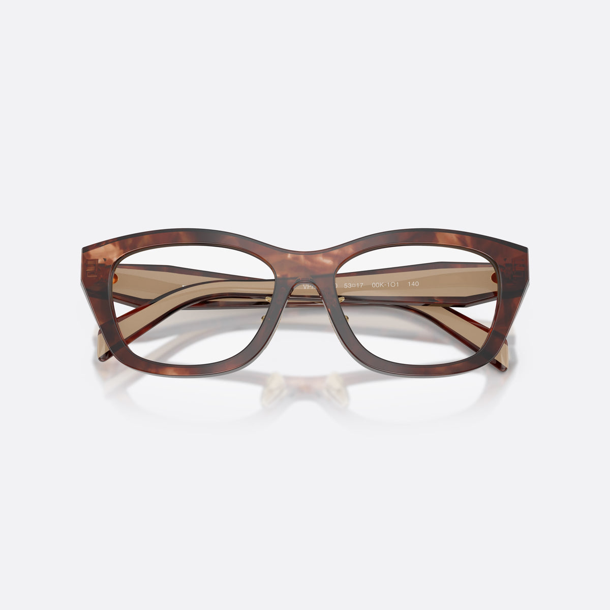 Rame ochelari de vedere Prada PR D11VD 00K1O1, neregulat maro, pentru femei, punte integrată simplă, literele brandului pe brațe, cu brațele pliate