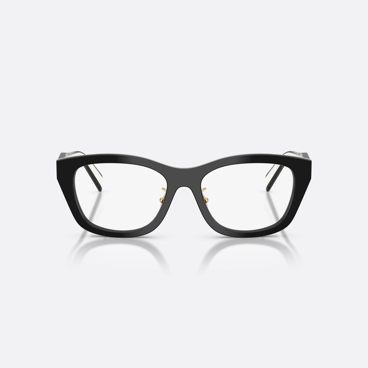 Prada PR D11VD 20G1O1 eyeglasses, black irregular frame for women, plain bridge, integrated into rim, tapered temple tips, front view
