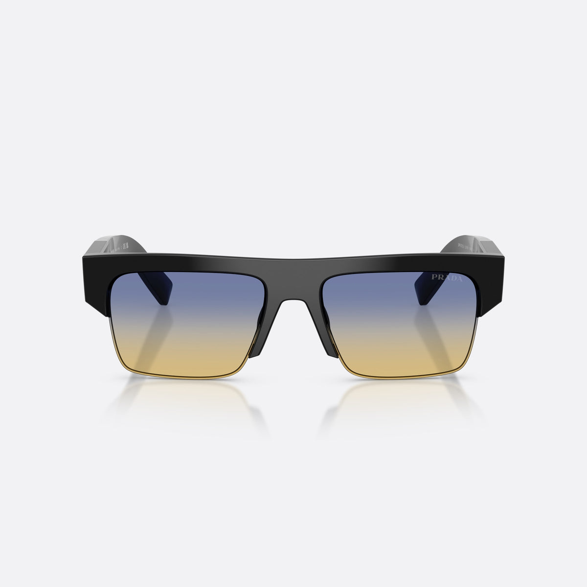 Ochelari de soare Prada PR D12SU 16K50E, rectangulari negru, pentru bărbați, punte simplă, literele brandului pe brațe, vedere din față