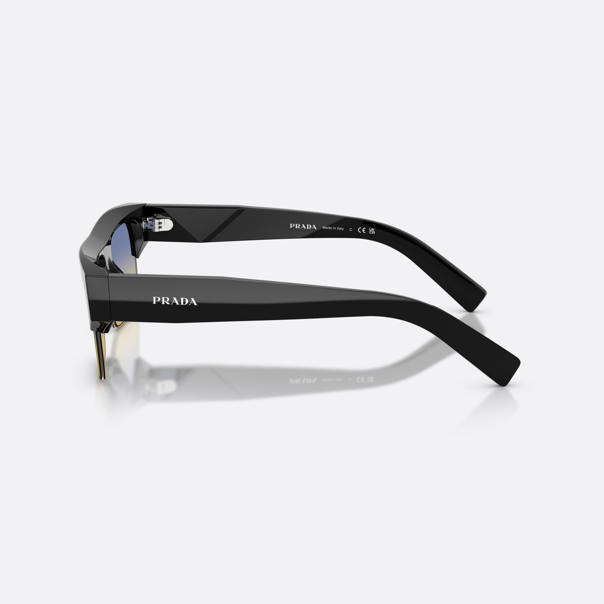 Ochelari de soare Prada PR D12SU 16K50E, rectangulari negru, pentru bărbați, punte simplă, literele brandului pe brațe, vedere laterală