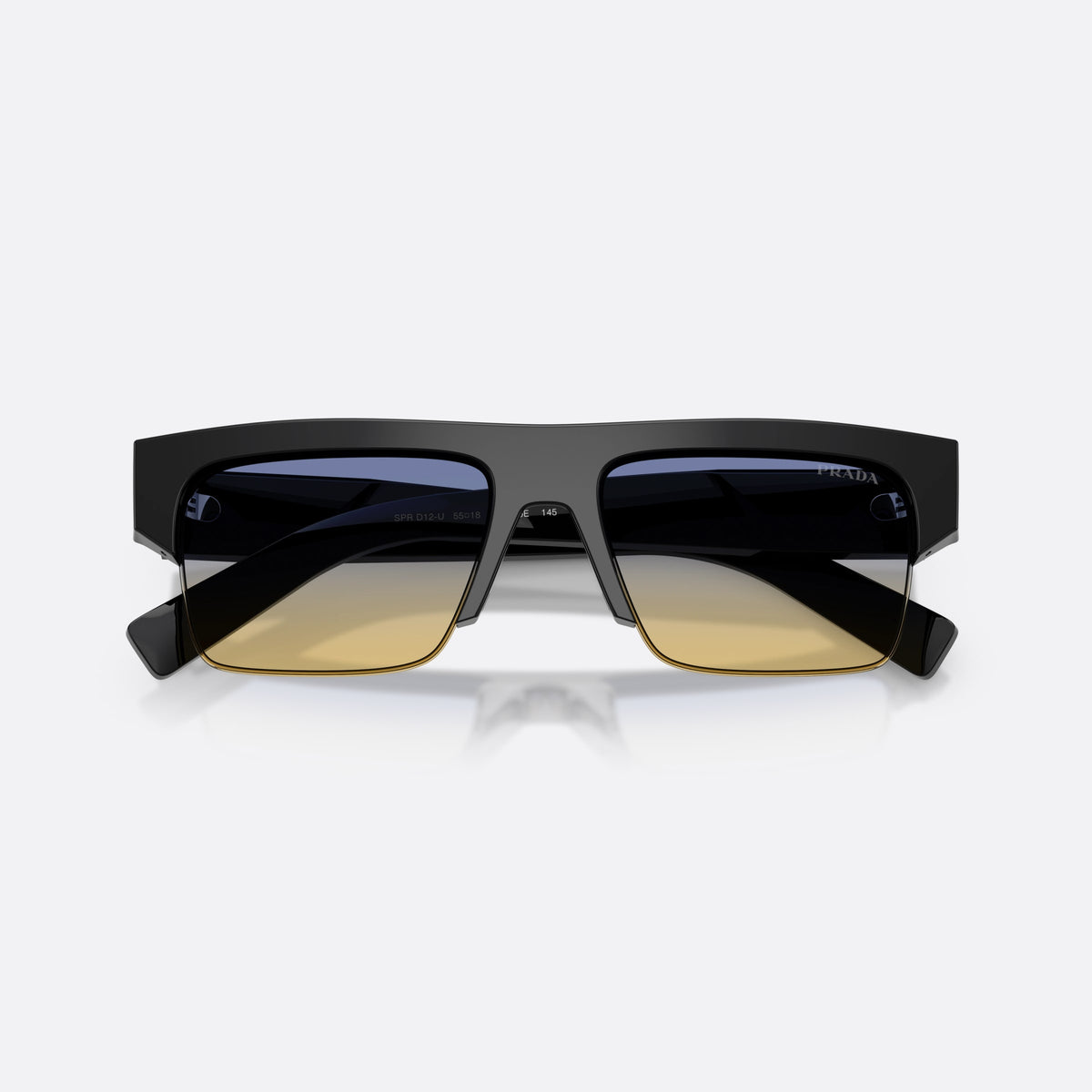 Ochelari de soare Prada PR D12SU 16K50E, rectangulari negru, pentru bărbați, punte simplă, literele brandului pe brațe, cu brațele pliate